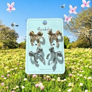 Silver and Gold Bow Earrings